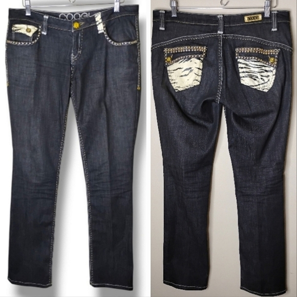 Vintage Coogi Jeans Women’s 11/12 (33) Dark Wash Animal Print Pocket Y2K 90s - Picture 1 of 16